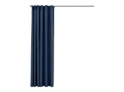 Cortina opaca con ganchos look de lino azul 290x245 cm ES482509