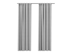 Cortinas opacas con ganchos look de lino 2 pzas gris 140x245 cm ES374381