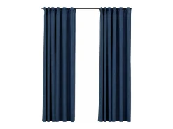 Cortinas opacas con ganchos look de lino 2 pzas azul 140x245 cm ES982098