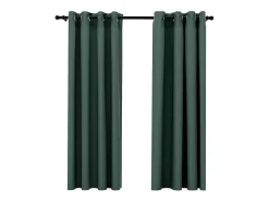 Cortinas opacas con ojales look de lino 2 pzas verde 140x175 cm ES325729