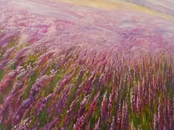 Cuadro al óleo campo de flores pintado a mano