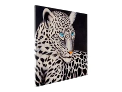 Cuadro al óleo Leopardo blanco pintado a mano