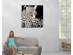Cuadro al óleo Leopardo blanco pintado a mano