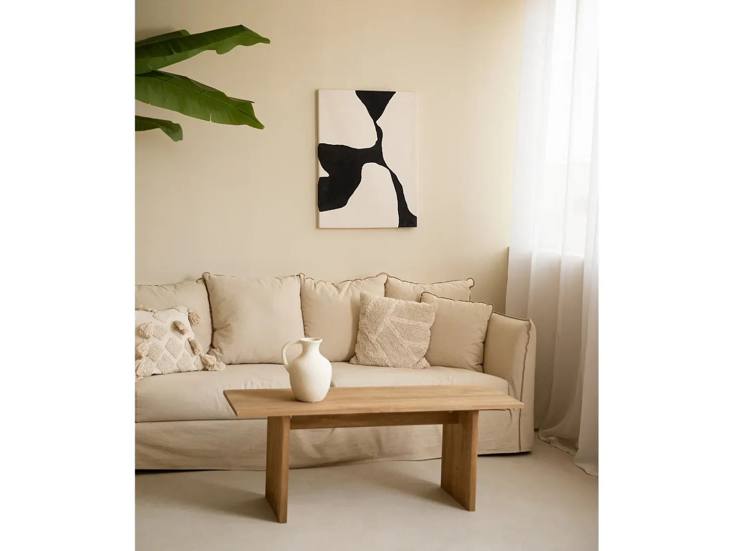 Cuadro decorativo sobre lienzo de algodón con marco de madera marrón claro pintado artesanalmente con pintura al oleo de 100x150cm - MISIA - DECOWOOD