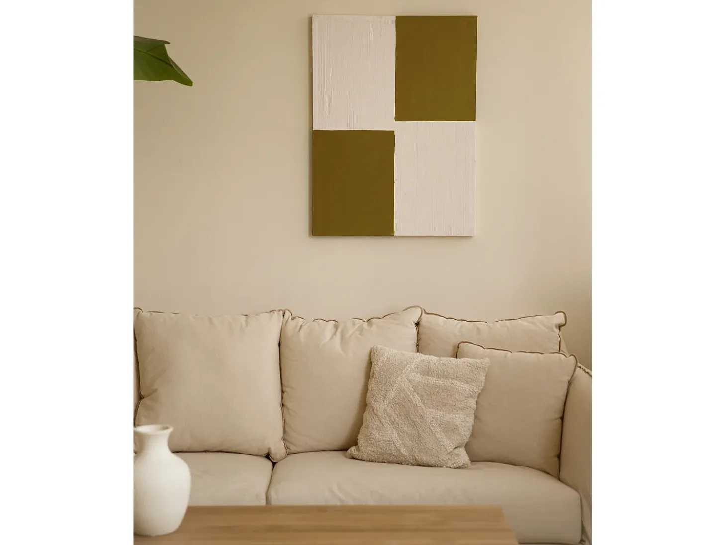Cuadro decorativo sobre lienzo de algodón con marco de madera marrón claro pintado artesanalmente con pintura al oleo de 80x100cm - PRISMA - DECOWOOD
