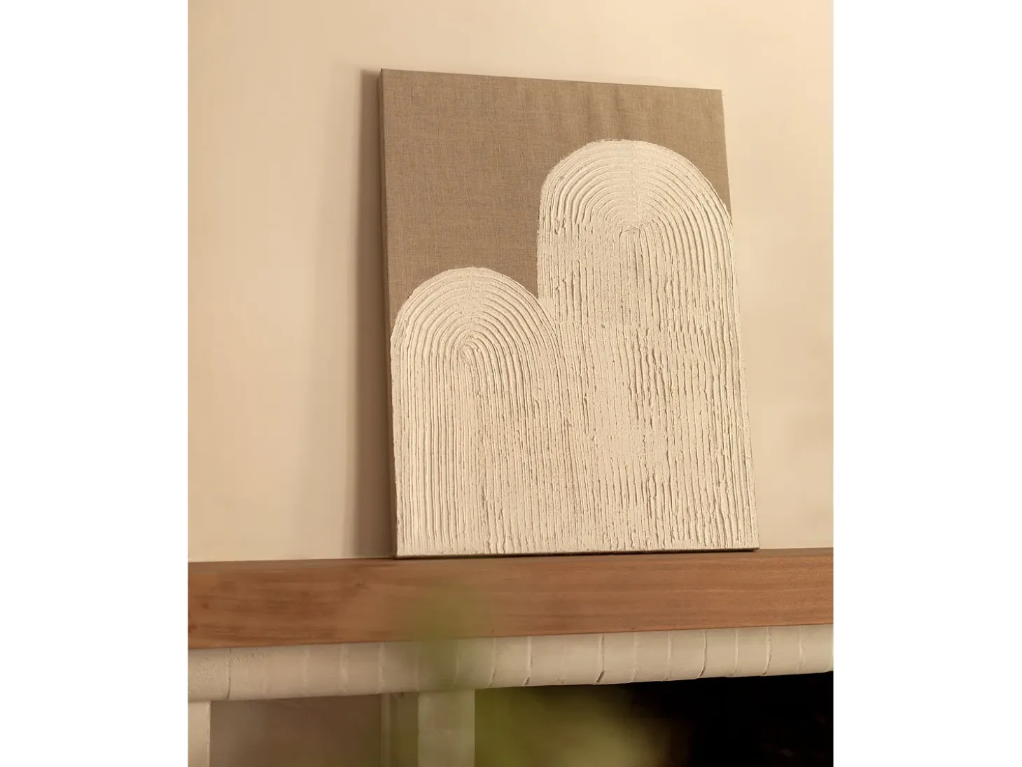 Cuadro decorativo sobre lienzo de lino con marco de madera marrón claro pintado artesanalmente con pintura al oleo de 100x150cm - MARLENE - DECOWOOD