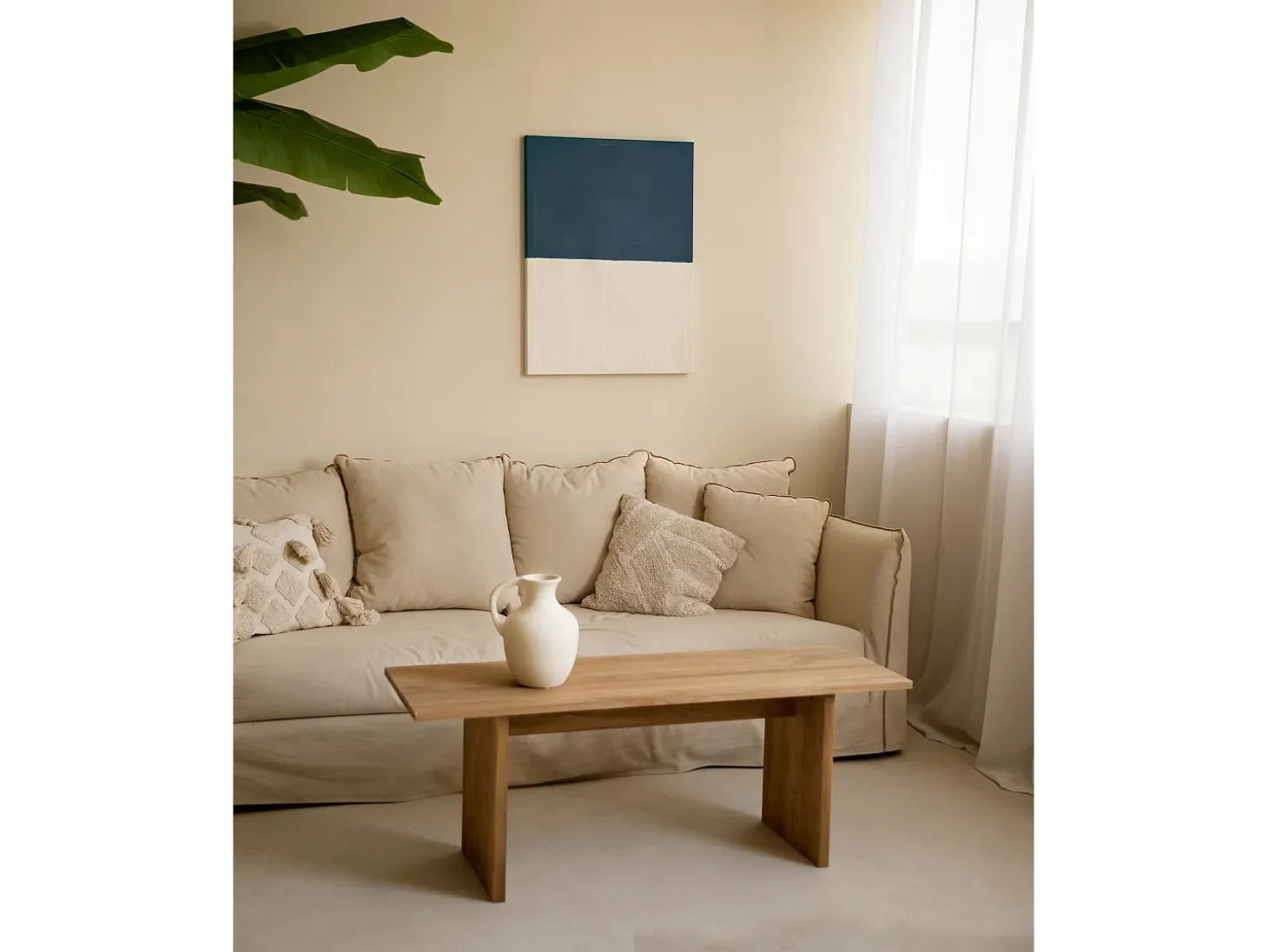 Cuadro decorativo sobre lienzo de algodón con marco de madera blanco pintado artesanalmente con pintura al oleo de 100x150cm - MARINA - DECOWOOD