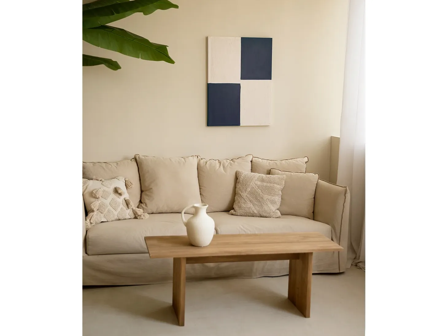 Cuadro decorativo sobre lienzo de algodón con marco de madera marrón claro pintado artesanalmente con pintura al oleo de 60x80cm - PRISMA - DECOWOOD