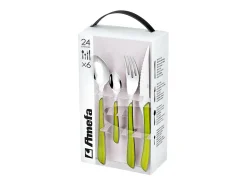 Cubertería de 24 piezas Eclat Verde Anís Moderna y Vibrante - Mangos Brillantes Verde Anís - Acero Inoxidable Microdentado