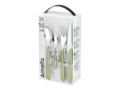 Cubertería de 24 piezas Eclat Pastel Verde - Juego Moderno de Acero Inoxidable con Mango Verde Pastel