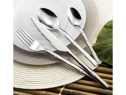 Cubertería de 24 piezas Karma de acero inoxidable con decoración vegetal en tallos de bambú