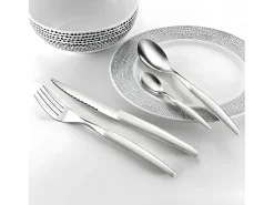 Cubertería Lou Laguiole Montana Blanc 24 piezas - Mango de cristal blanco, hoja de acero inoxidable microdentada, diseño contemporáneo