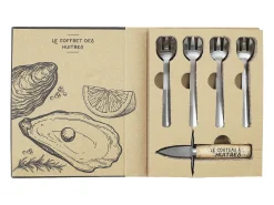 Cuchillo para ostras y 4 tenedores de acero inoxidable