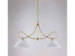 Dallas - Lámpara de araña marfil con decapé y oro antiguo, cristal blanco, 2 luces