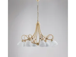 Dallas - Lámpara de araña marfil con efecto decapé y oro antiguo, cristal blanco, 8 luces