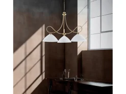 Dallas - Lámpara de araña marfil con efecto decapé y oro antiguo, cristal blanco, 3 luces