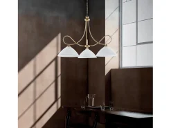Dallas - Lámpara de araña marfil con efecto decapé y oro antiguo, cristal blanco, 3 luces