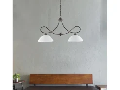 Dallas - Lámpara de araña negra con óxido y oro antiguo, cristal blanco, 2 luces