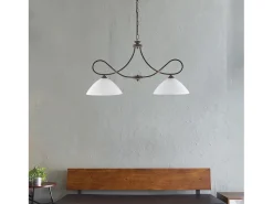 Dallas - Lámpara de araña negra con óxido y oro antiguo, cristal blanco, 2 luces