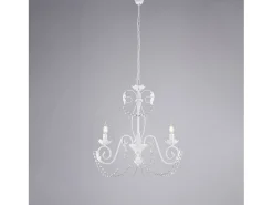 Damasco - Lámpara blanca con decoración shabby chic y pedrería de cristal, 3 luces Ø47 cm