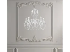 Damasco - Lámpara blanca shabby chic con pedrería de cristal, 5 luces Ø63 cm