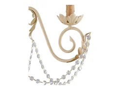 Damasco - Lámpara de hierro lacado marfil con decoración. Efecto decapé y acabados oro antiguo con pedrería de cristal 3 luces 120 - Ø47