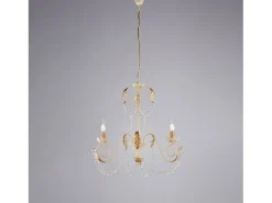 Damasco - Lámpara de hierro lacado marfil con decoración. Efecto decapé y acabados oro antiguo con pedrería de cristal 3 luces 120 - Ø47