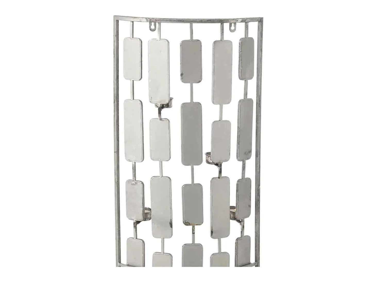 Decoración con espejo y portavelas de metal gris 36x9x121cm
