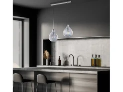 Diamante - Pista blanca y cromo con cristal transparente decorado y cables orientables, 2 luces
