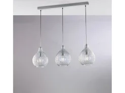 Diamante - Pista blanca y cromo con cristal transparente decorado y cables orientables, 3 luces