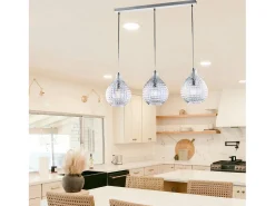 Diamante - Pista blanca y cromo con cristal transparente decorado y cables orientables, 3 luces