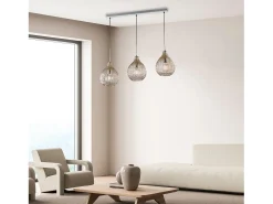 Diamante - Pista blanca y cromo con cristal ámbar decorado y cables orientables, 3 luces