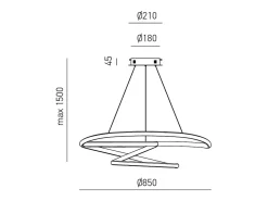 Diva - Lámpara colgante LED regulable 80W - Diseño moderno en aluminio oro cepillado, luz cálida 3000K, anillos entrelazados d.85cm