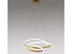Diva - Lámpara colgante LED regulable 80W - Diseño moderno en aluminio oro cepillado, luz cálida 3000K, anillos entrelazados d.85cm