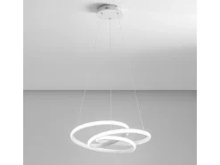 Diva - Lámpara colgante LED regulable 80W - Diseño moderno en aluminio blanco satinado, luz cálida 3000K, aros entrelazados d.85cm