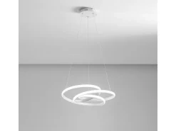 Diva - Lámpara colgante LED regulable 47W - Diseño moderno en aluminio blanco satinado, luz cálida 3000K, aros entrelazados d.65cm