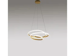 Diva - Lámpara colgante LED regulable 39W - Diseño moderno en aluminio oro cepillado, luz cálida 3000K, anillos entrelazados d.50cm