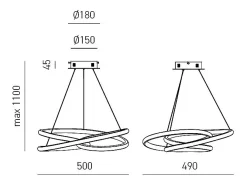 Diva - Lámpara colgante LED regulable 39W - Diseño moderno en aluminio oro cepillado, luz cálida 3000K, anillos entrelazados d.50cm