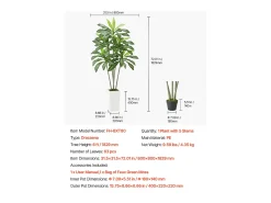 Dracaena Artificial SucceBuy, 1,8 m, Planta Artificial Tropical en Maceta Blanca, Falso Árbol Tropical, Planta Falsa Hojas Polietileno para Salón