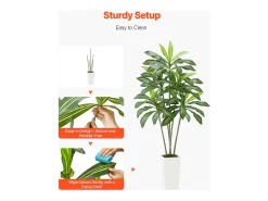 Dracaena Artificial SucceBuy, 1,8 m, Planta Artificial Tropical en Maceta Blanca, Falso Árbol Tropical, Planta Falsa Hojas Polietileno para Salón