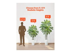 Dracaena Artificial SucceBuy, 1,8 m, Planta Artificial Tropical en Maceta Blanca, Falso Árbol Tropical, Planta Falsa Hojas Polietileno para Salón