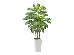 Dracaena Artificial SucceBuy, 1,5 m, Planta Artificial Tropical en Maceta Blanca, Falso Árbol Tropical, Planta Falsa Hojas Polietileno para Salón, Oficina