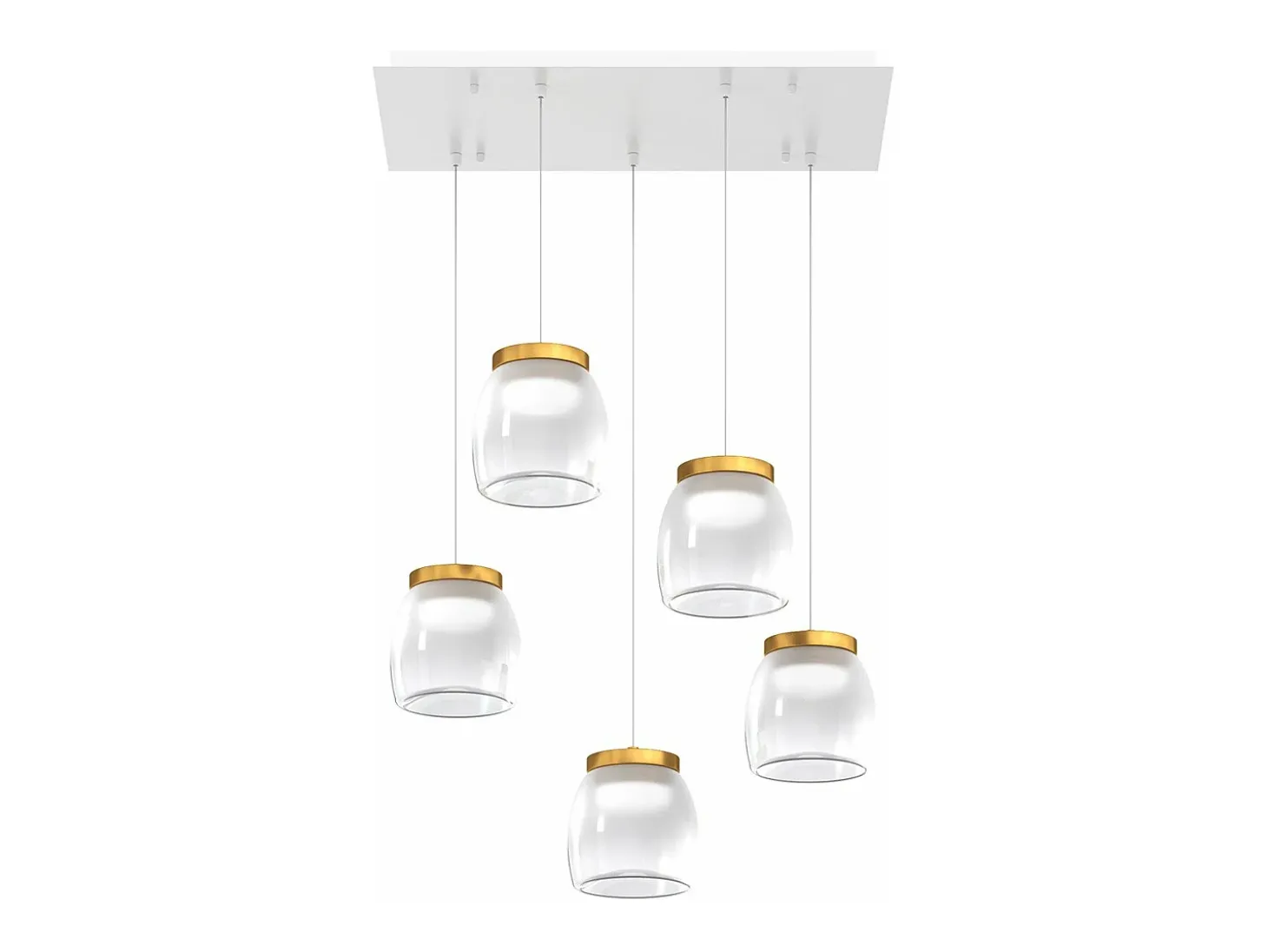 Drum Sosp. Rettangolare Bianco 5 Luci Vetri Piccoli Decoro Oro Opaco