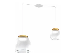 Drum Sosp. Spostabile Bianco 2 Luci Vetri 1 Pic. + 1 Gr. Decoro Oro Opaco