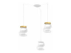 Drum Sosp. Spostabile Bianco 3 Luci Vetri Piccoli Decoro 2 X Oro Opaco + 1 X Bianco