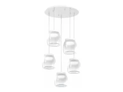 Drum Sosp. Tonda Bianco 5 Luci Vetri Piccoli Decoro Bianco