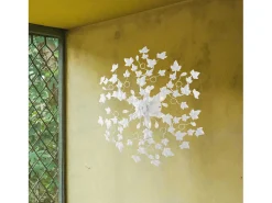 Edera - Lámpara de techo blanca shabby chic con pedrería de cristal, 6 luces Ø80 cm