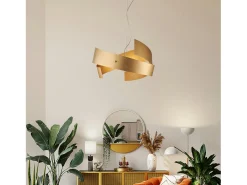 Elisa - Lámpara colgante blanca con corte láser, decoración oro antiguo y cable de acero, 3 luces Ø57
