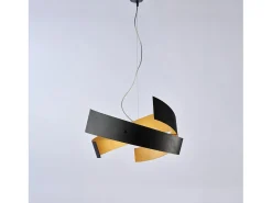 Elisa - Lámpara colgante negra con decoración interior dorada y cables de acero ajustables, 3 luces