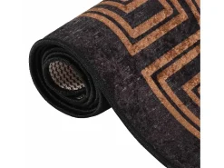Elsje Alfombra lavable antideslizante negro y dorado 80x150 cm